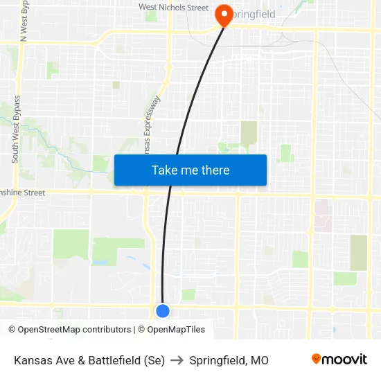 Kansas Ave & Battlefield (Se) to Springfield, MO map