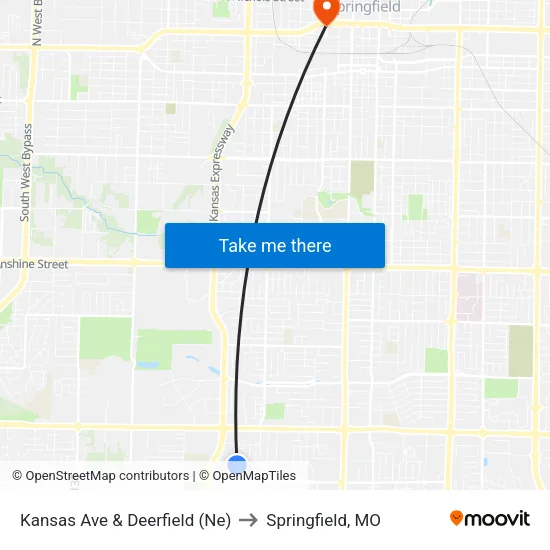 Kansas Ave & Deerfield (Ne) to Springfield, MO map