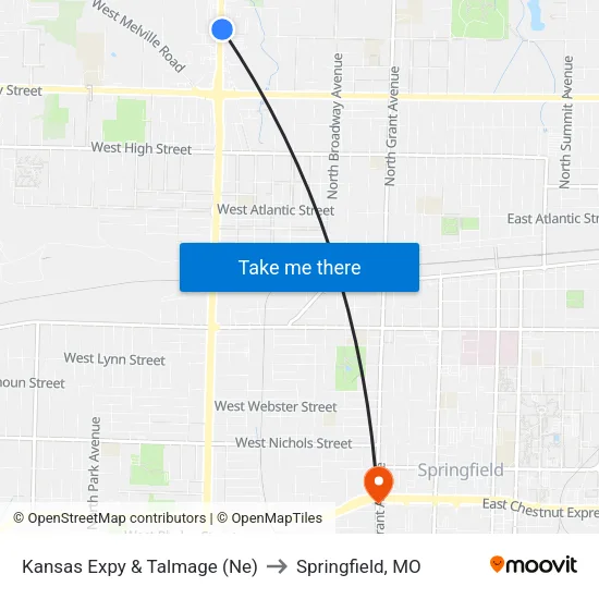 Kansas Expy & Talmage (Ne) to Springfield, MO map