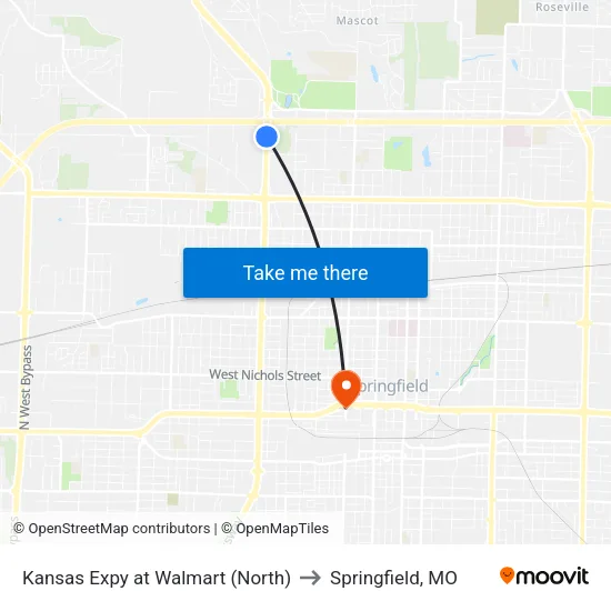 Kansas Expy at Walmart (North) to Springfield, MO map