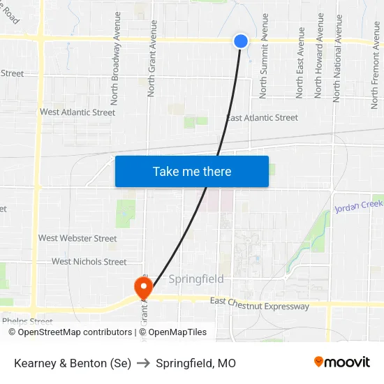 Kearney & Benton (Se) to Springfield, MO map