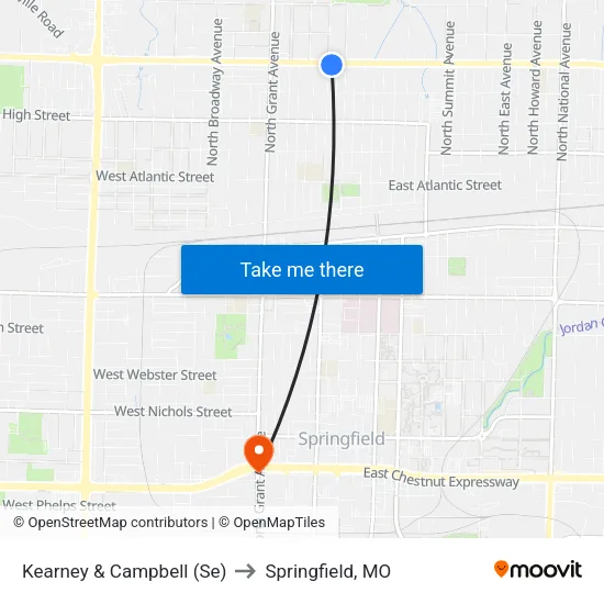 Kearney & Campbell (Se) to Springfield, MO map