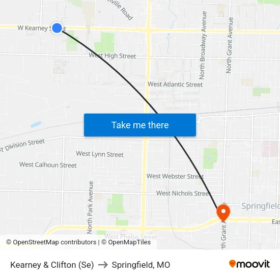 Kearney & Clifton (Se) to Springfield, MO map