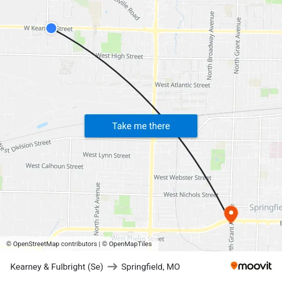 Kearney & Fulbright (Se) to Springfield, MO map