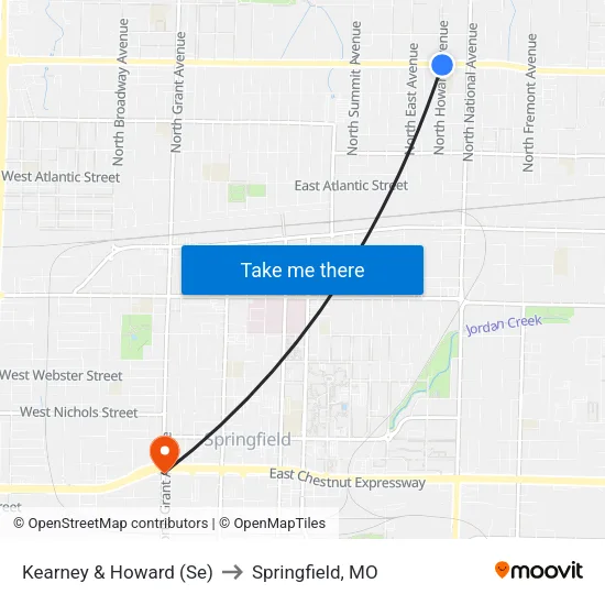 Kearney & Howard (Se) to Springfield, MO map