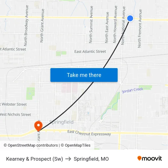 Kearney & Prospect (Sw) to Springfield, MO map