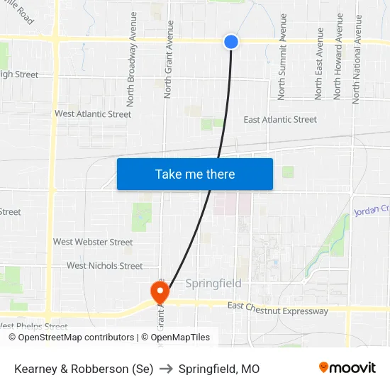 Kearney & Robberson (Se) to Springfield, MO map