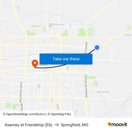 Kearney at Friendship (Eb) to Springfield, MO map