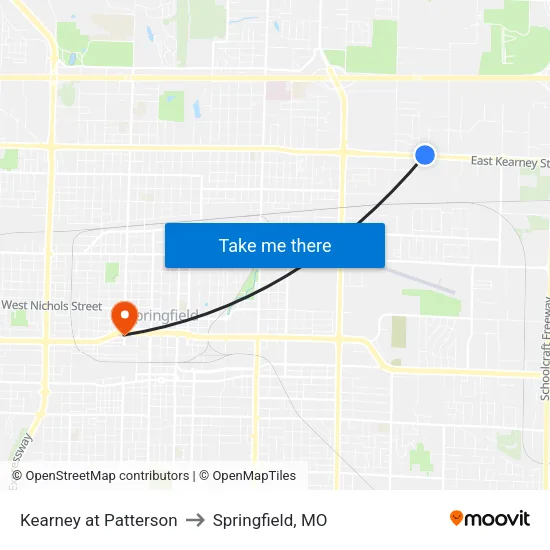 Kearney at Patterson to Springfield, MO map