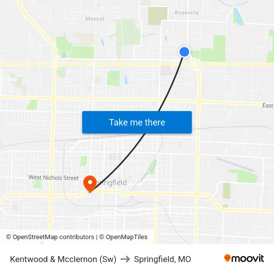 Kentwood & Mcclernon (Sw) to Springfield, MO map