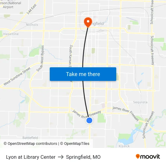 Lyon at Library Center to Springfield, MO map