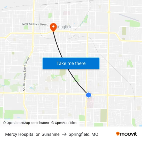 Mercy Hospital on Sunshine to Springfield, MO map