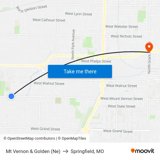 Mt Vernon & Golden (Ne) to Springfield, MO map