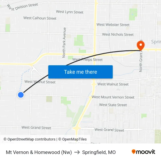 Mt Vernon & Homewood (Nw) to Springfield, MO map