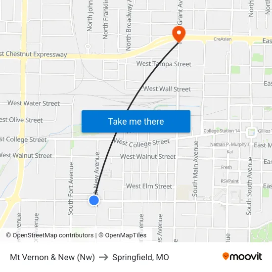 Mt Vernon & New (Nw) to Springfield, MO map