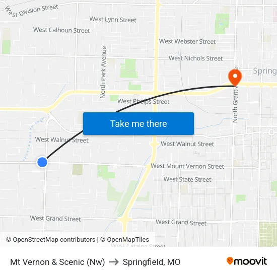 Mt Vernon & Scenic (Nw) to Springfield, MO map