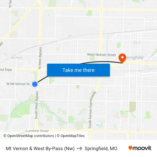 Mt Vernon & West By-Pass (Nw) to Springfield, MO map