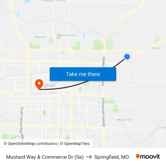 Mustard Way & Commerce Dr (Se) to Springfield, MO map