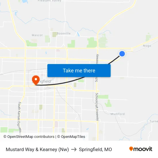 Mustard Way & Kearney (Nw) to Springfield, MO map