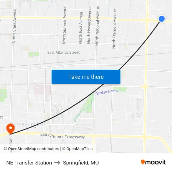 NE Transfer Station to Springfield, MO map