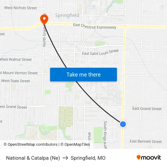 National & Catalpa (Ne) to Springfield, MO map