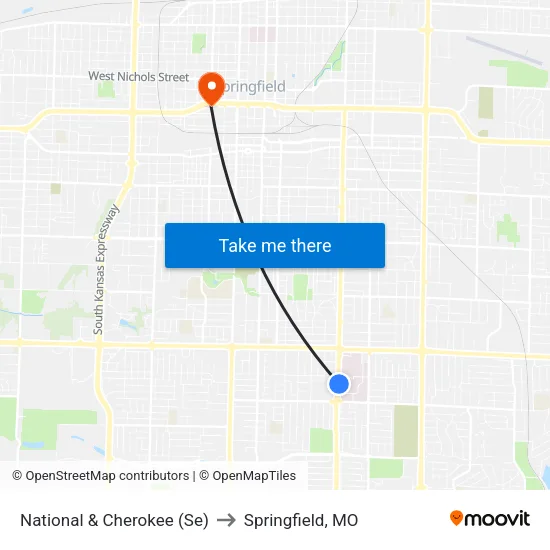 National & Cherokee (Se) to Springfield, MO map
