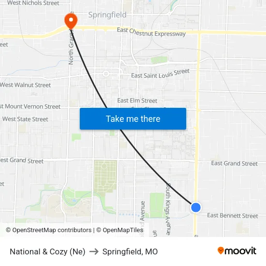 National & Cozy (Ne) to Springfield, MO map