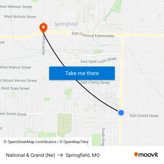 National & Grand (Ne) to Springfield, MO map