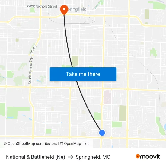 National & Battlefield (Ne) to Springfield, MO map