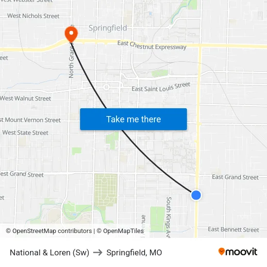 National & Loren (Sw) to Springfield, MO map
