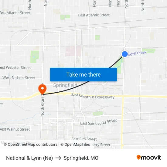 National & Lynn (Ne) to Springfield, MO map