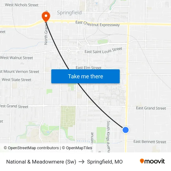 National & Meadowmere (Sw) to Springfield, MO map