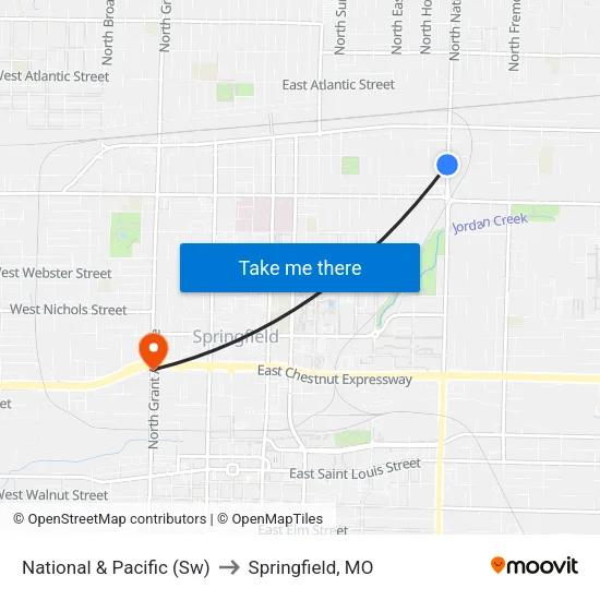 National & Pacific (Sw) to Springfield, MO map