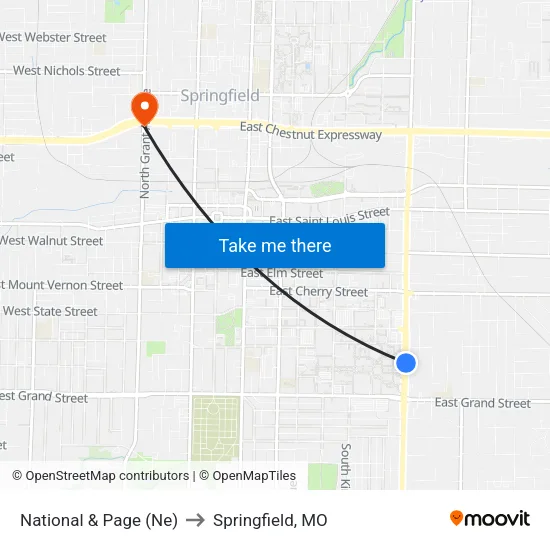 National & Page (Ne) to Springfield, MO map