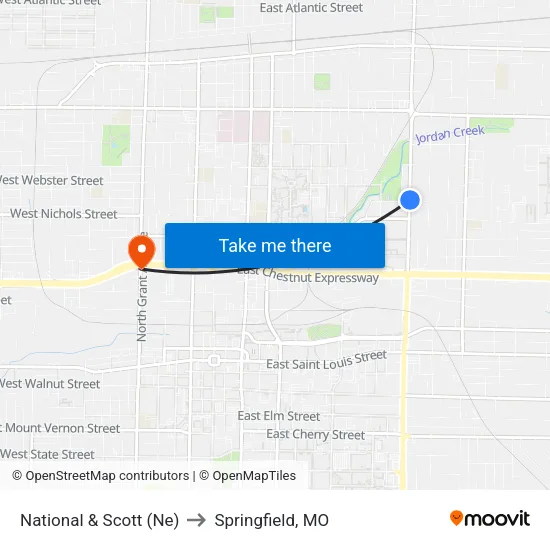 National & Scott (Ne) to Springfield, MO map