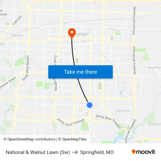 National & Walnut Lawn (Sw) to Springfield, MO map