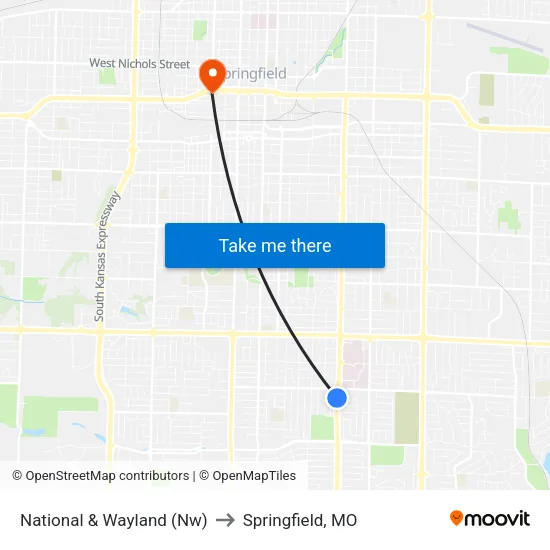 National & Wayland (Nw) to Springfield, MO map