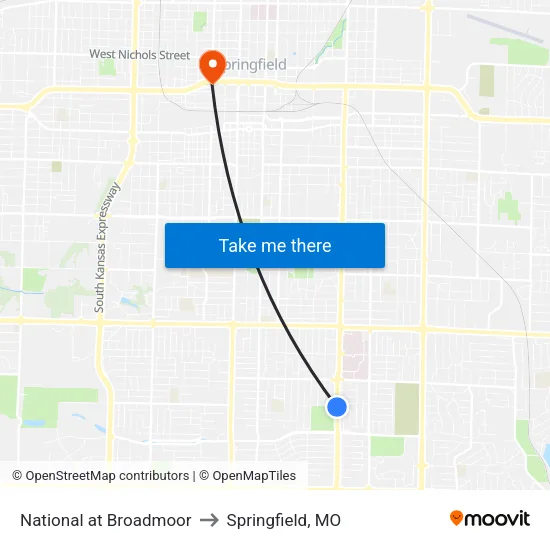 National at Broadmoor to Springfield, MO map