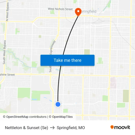 Nettleton & Sunset (Se) to Springfield, MO map