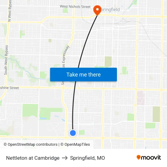 Nettleton at Cambridge to Springfield, MO map