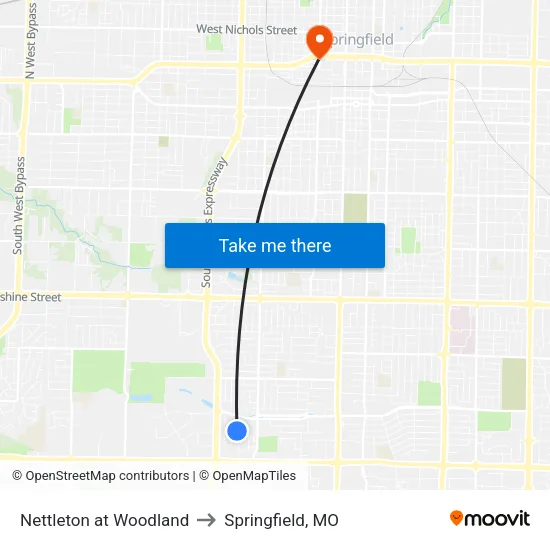 Nettleton at Woodland to Springfield, MO map