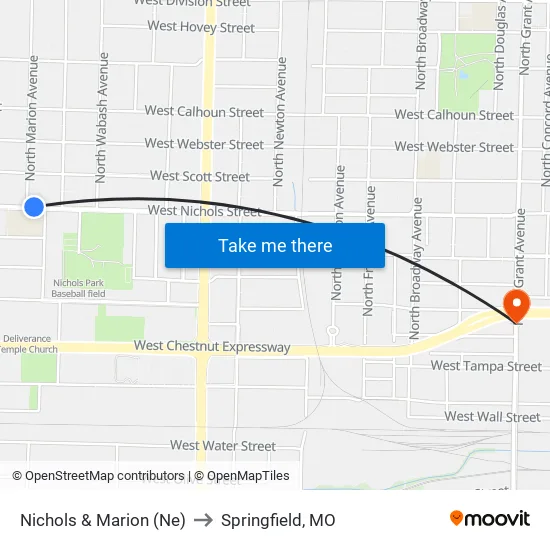 Nichols & Marion (Ne) to Springfield, MO map