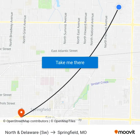 North & Delaware (Sw) to Springfield, MO map
