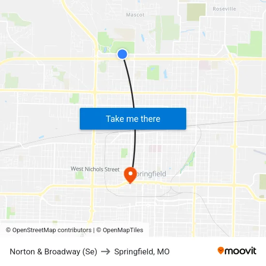Norton & Broadway (Se) to Springfield, MO map