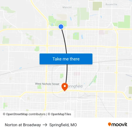 Norton at Broadway to Springfield, MO map