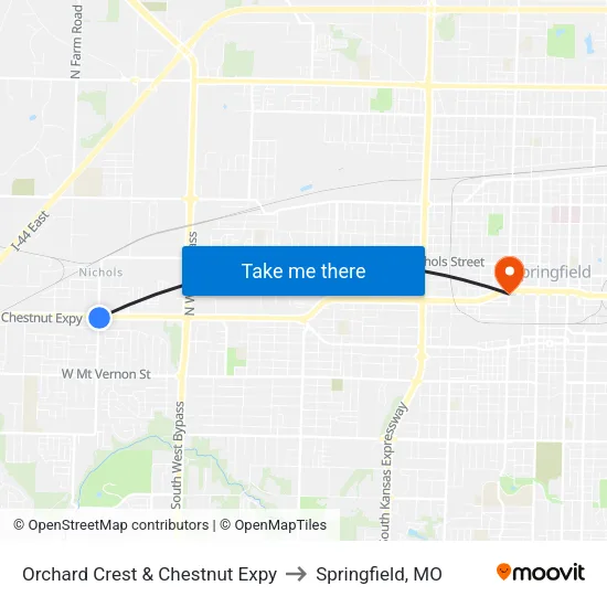 Orchard Crest & Chestnut Expy to Springfield, MO map