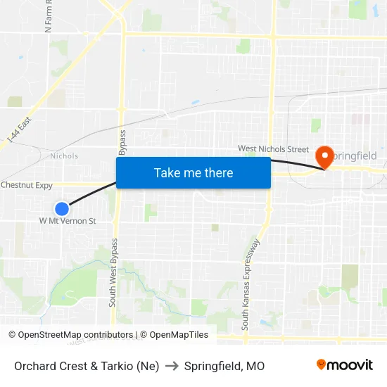 Orchard Crest & Tarkio (Ne) to Springfield, MO map