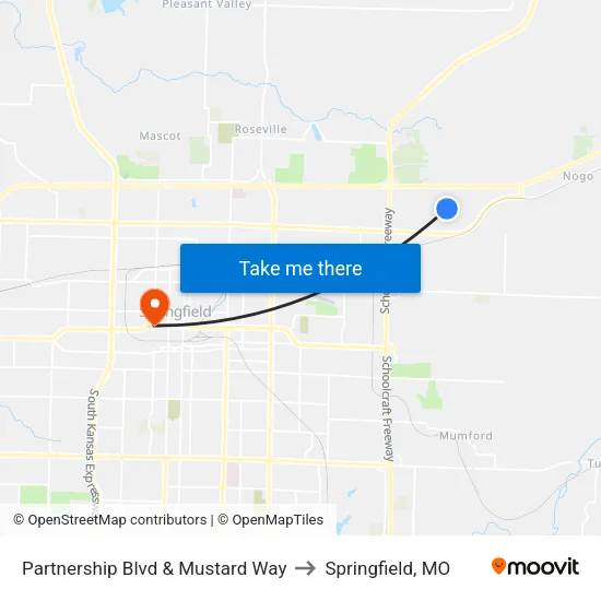 Partnership Blvd & Mustard Way to Springfield, MO map
