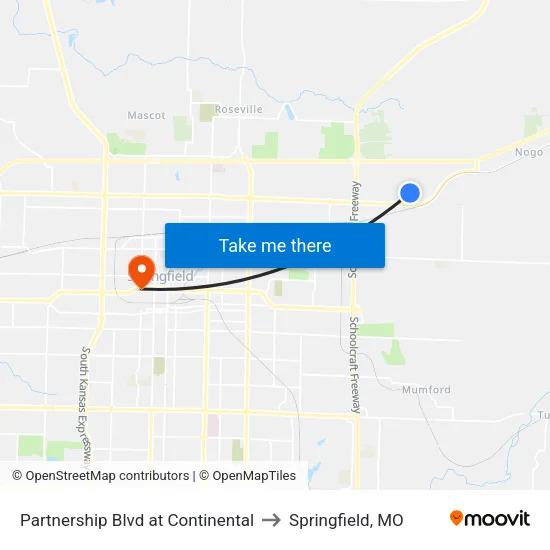 Partnership Blvd at Continental to Springfield, MO map