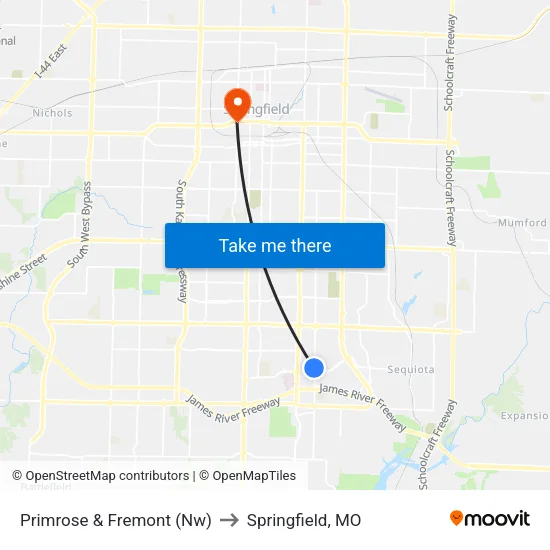 Primrose & Fremont (Nw) to Springfield, MO map